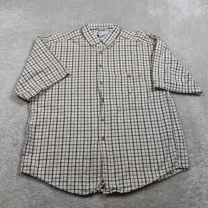 VTG Goouch Shirt Mens XL Beige Check Short Sleeve Button Up Nepal Cotton